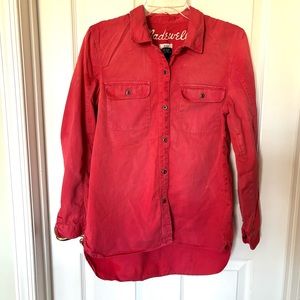 Madewell Red distressed Cotton Button Down Tunic